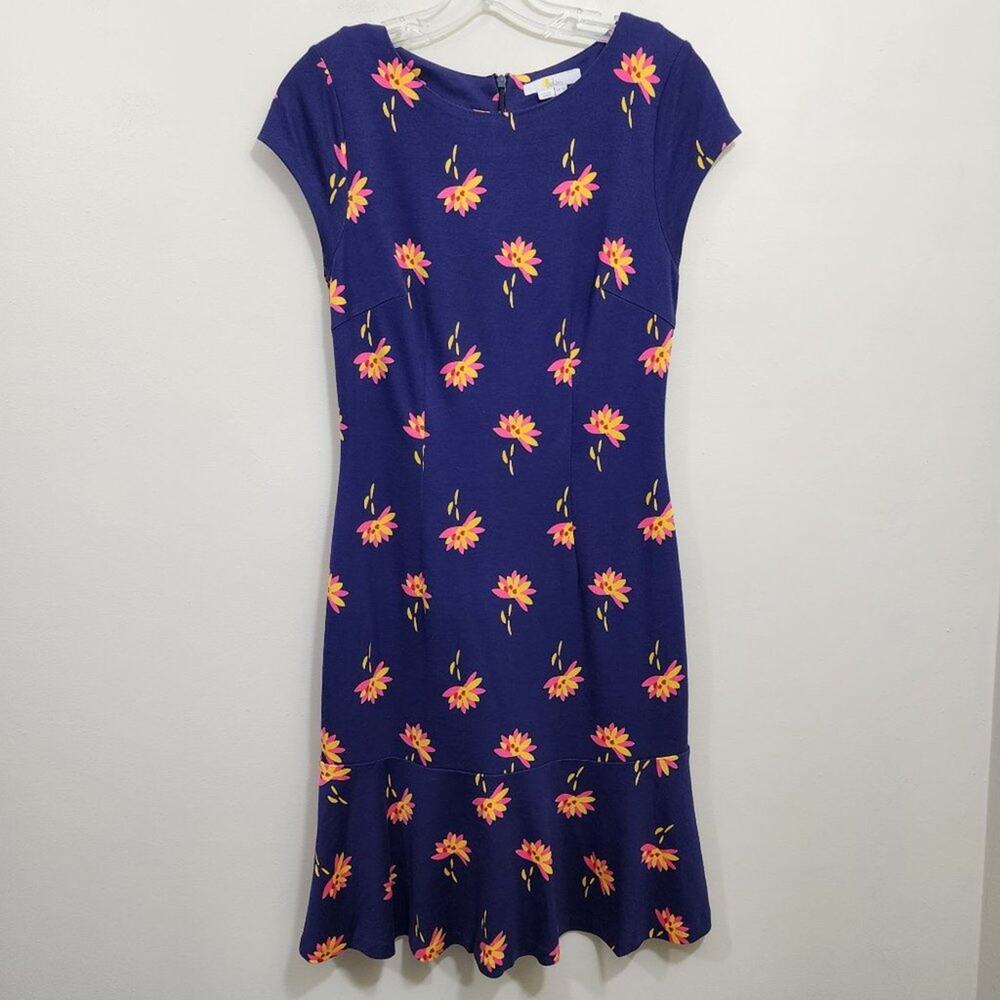 Boden bright floral print cap sleeve dress with peplum hem woman's size 4
